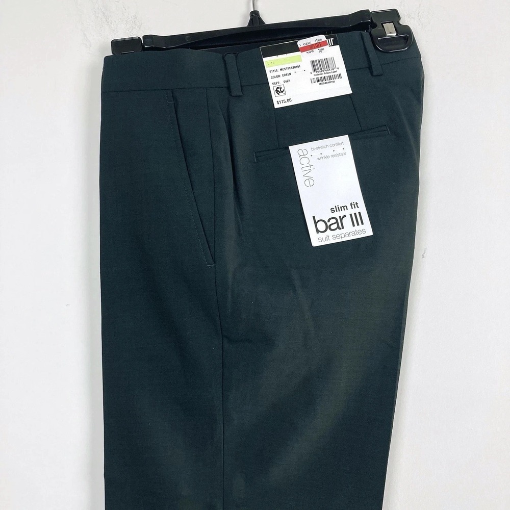 Bar III Mens Slim fit Dress‎ Pants 32Wx34L Emerald Green Solid E101497